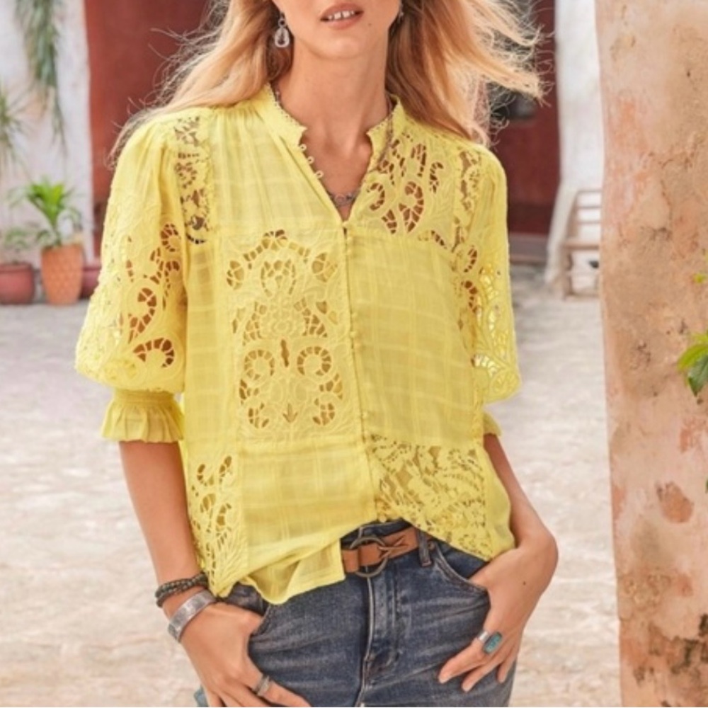 NWT Sundance Women’s Garbo Yellow Lace‎ Top Size XL